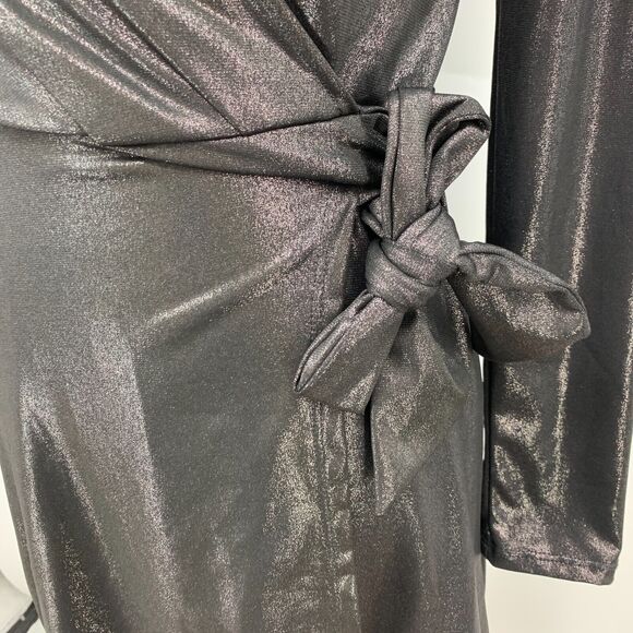 BCBGeneration Faux Wrap Dress Womens XXS 2XS Metallic Tie Waist Long Sleeve - Picture 4 of 16